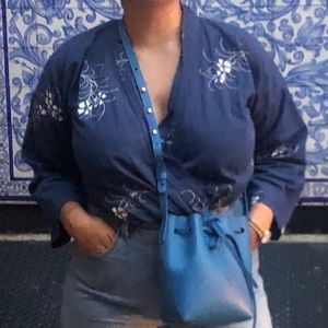 Blue Floral Bsbee Wrap Top